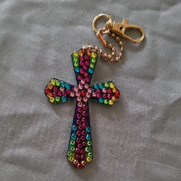 Colorful Rhinestone Cross Keychain - Picture 2 of 4